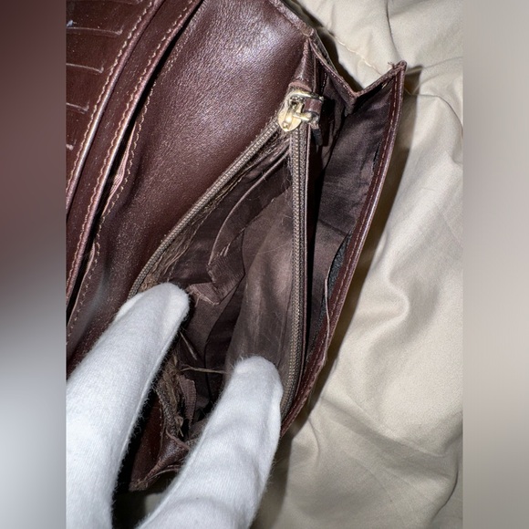 Celine Brown Macadam Canvas and Croc Embossed Leather French Wallet - Picture 10 of 15